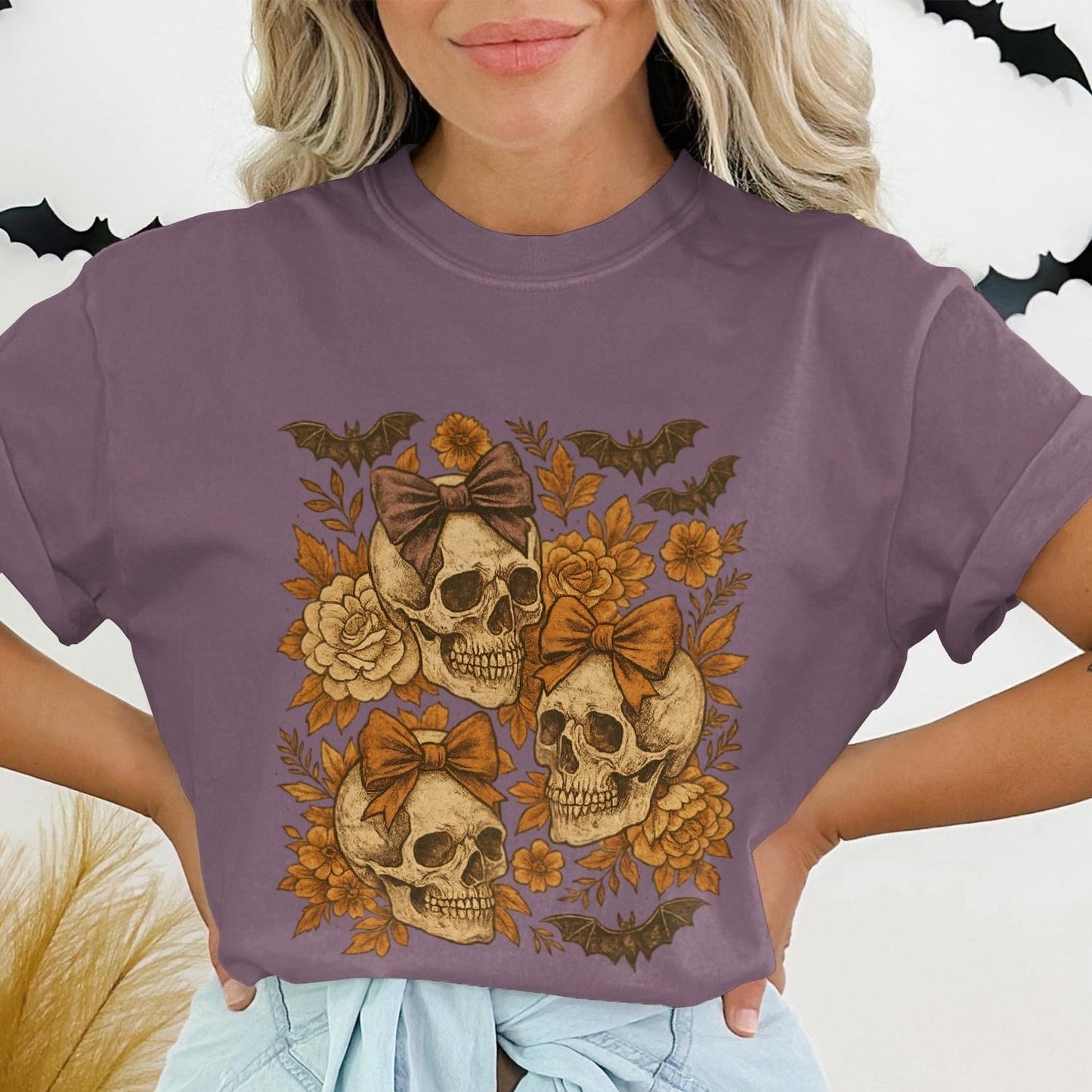Halloween Skulls and Bats Graphic T-Shirt product type