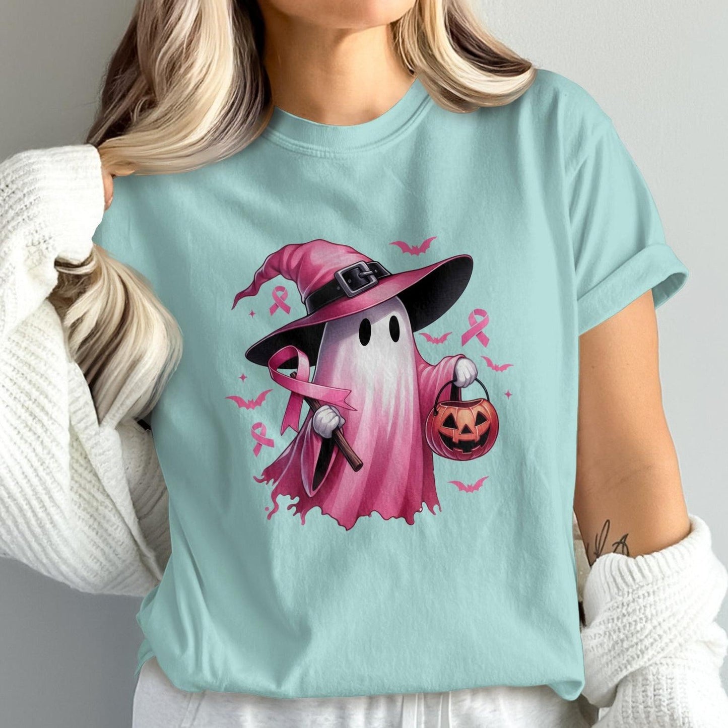 Cute Ghost in Witch Hat Carrying Pumpkin T-Shirt product