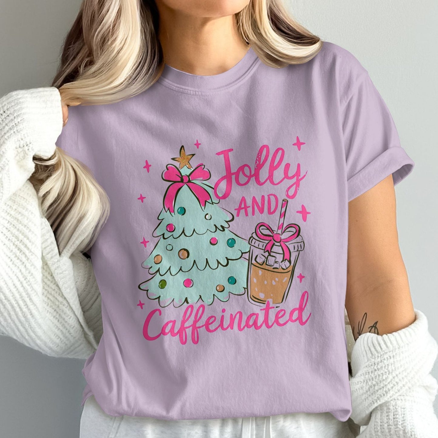 Jolly and Caffeinated Christmas Graphic T-Shirt product type