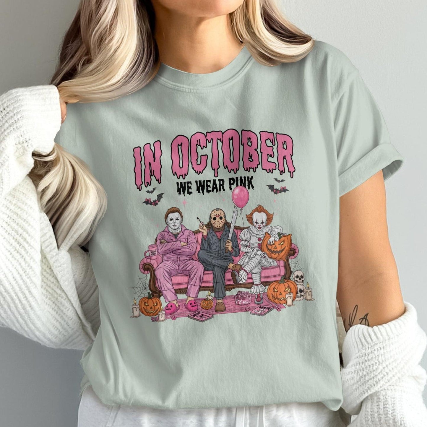 In October We Wear Pink Halloween Graphic Tee product type