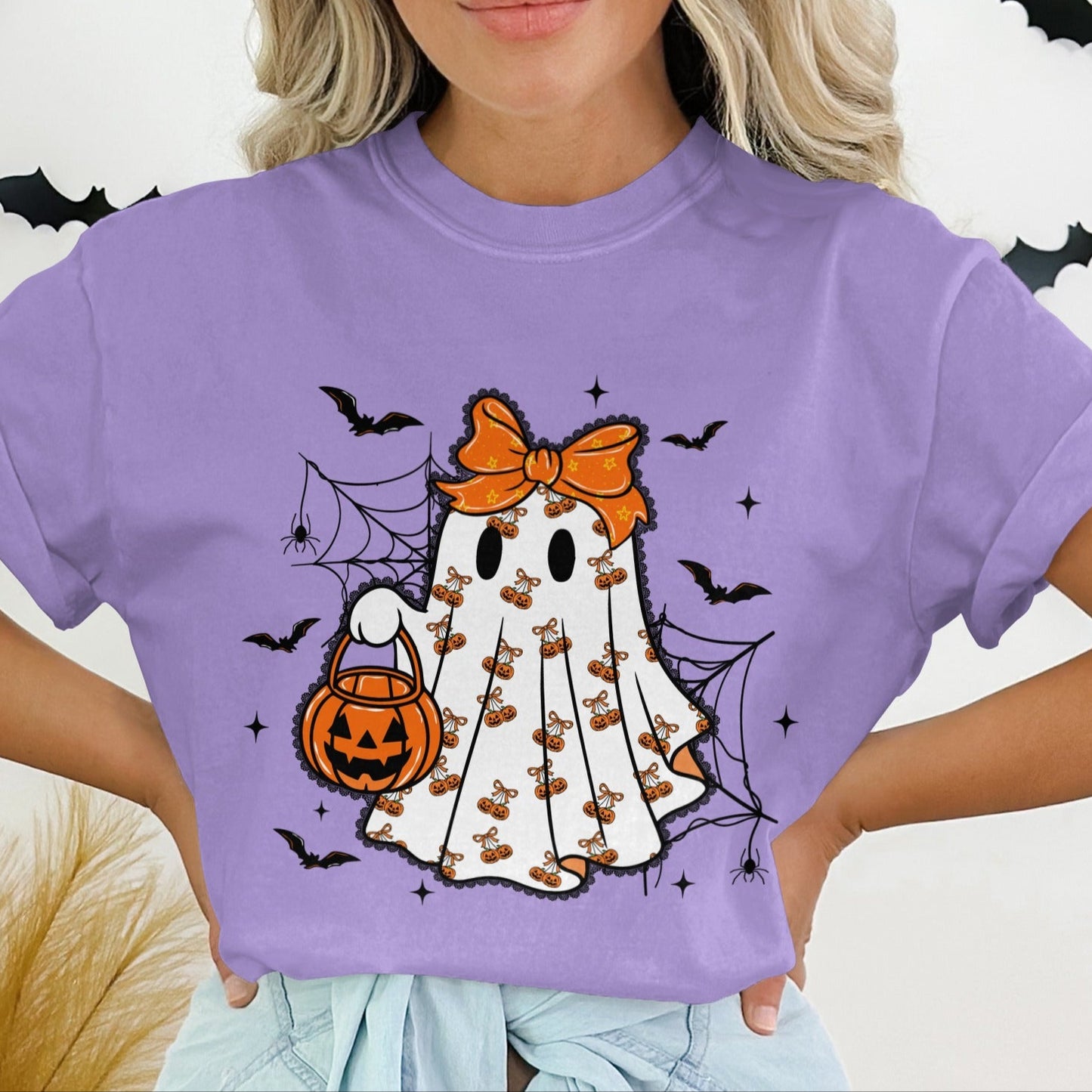 Cute Ghost with Pumpkin Halloween T Shirt product type