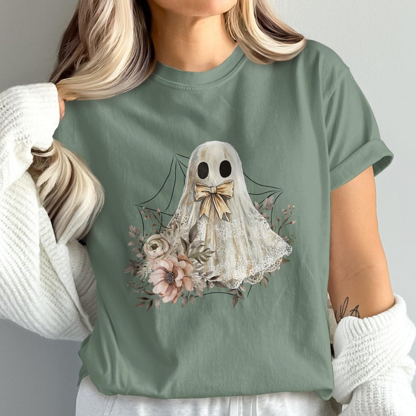 Cute Floral Ghost Graphic Tee Halloween T-Shirt product