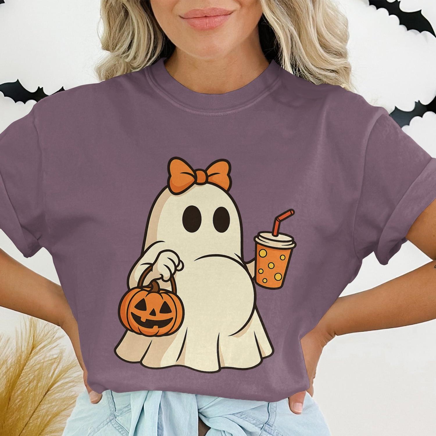 Cute Halloween Ghost with Pumpkin and Drink product type