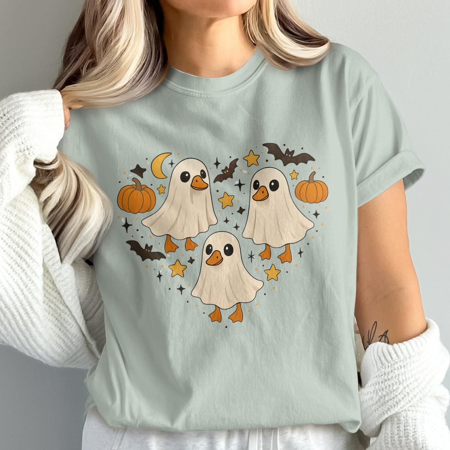 Cute Ghost Duckies and Pumpkins Halloween T-shirt product type