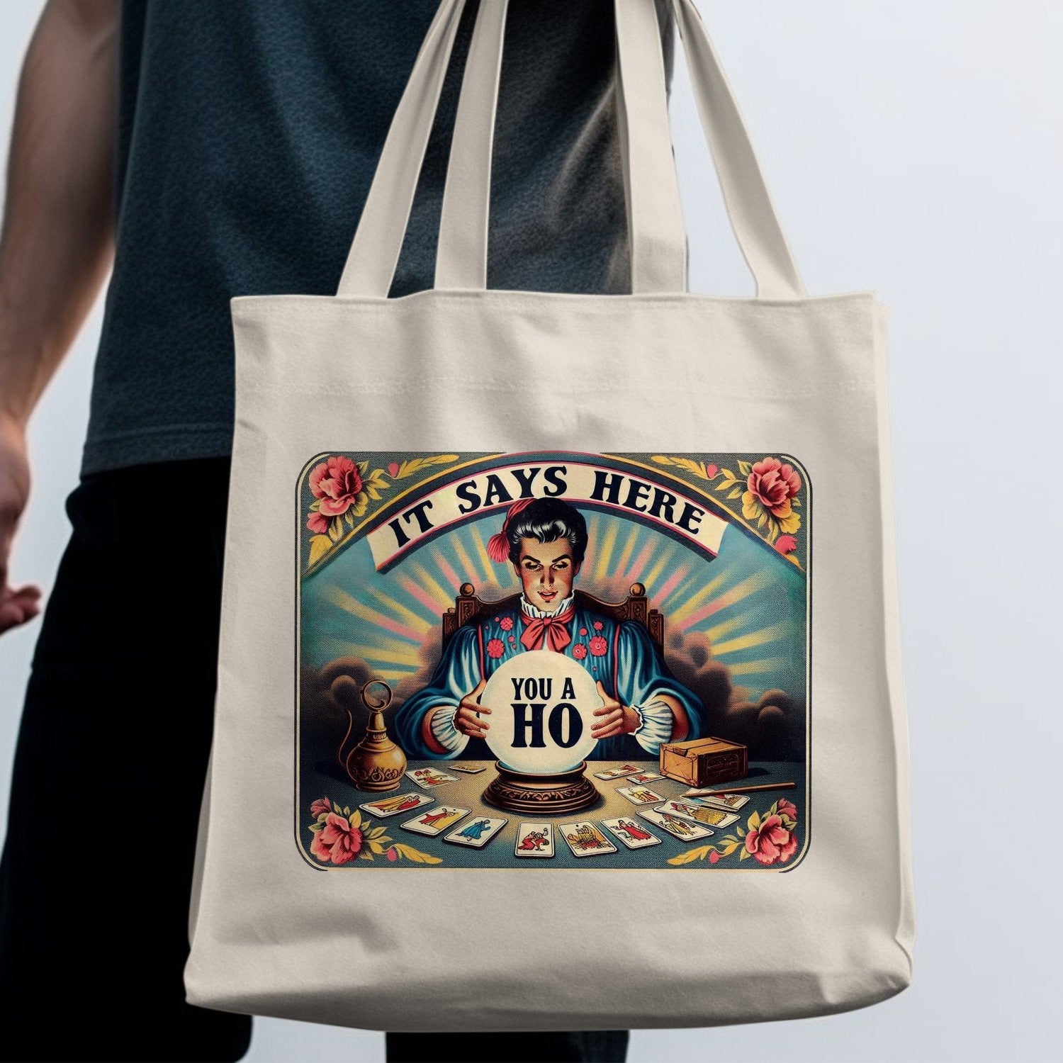 Vintage Fortune Teller Tote Bag, Funny Psychic Humor Tote, Retro Tarot Card Reader, Hilarious Psychic Gift, Unique Tote Bag