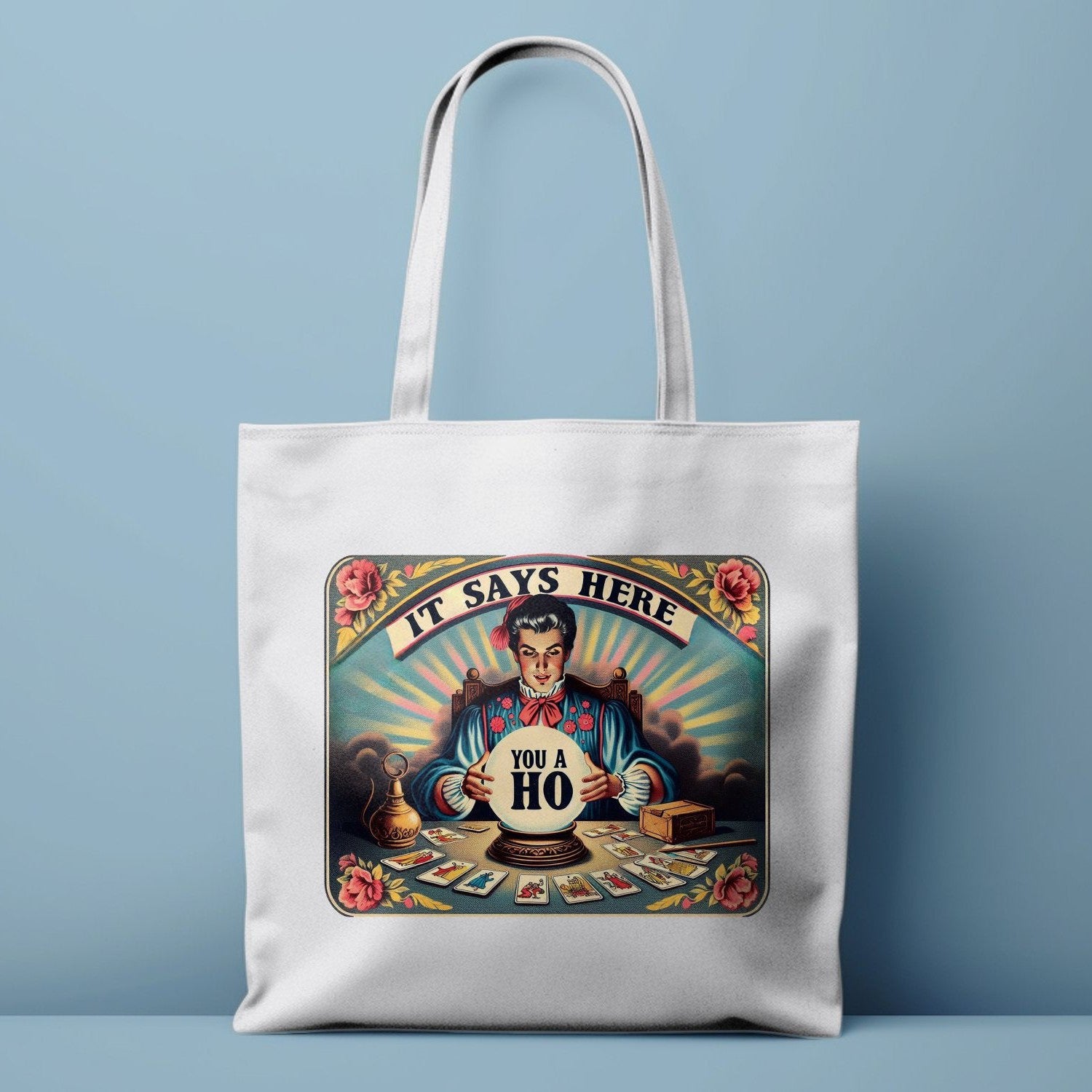 Vintage Fortune Teller Tote Bag, Funny Psychic Humor Tote, Retro Tarot Card Reader, Hilarious Psychic Gift, Unique Tote Bag