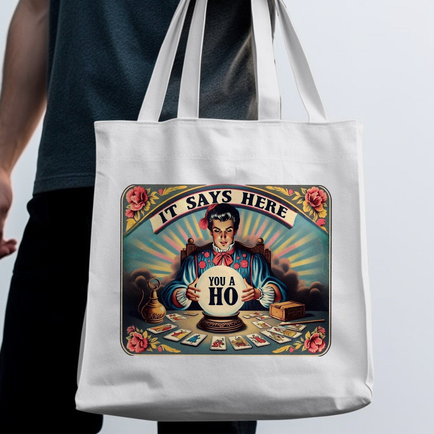 Vintage Fortune Teller Tote Bag, Funny Psychic Humor Tote, Retro Tarot Card Reader, Hilarious Psychic Gift, Unique Tote Bag