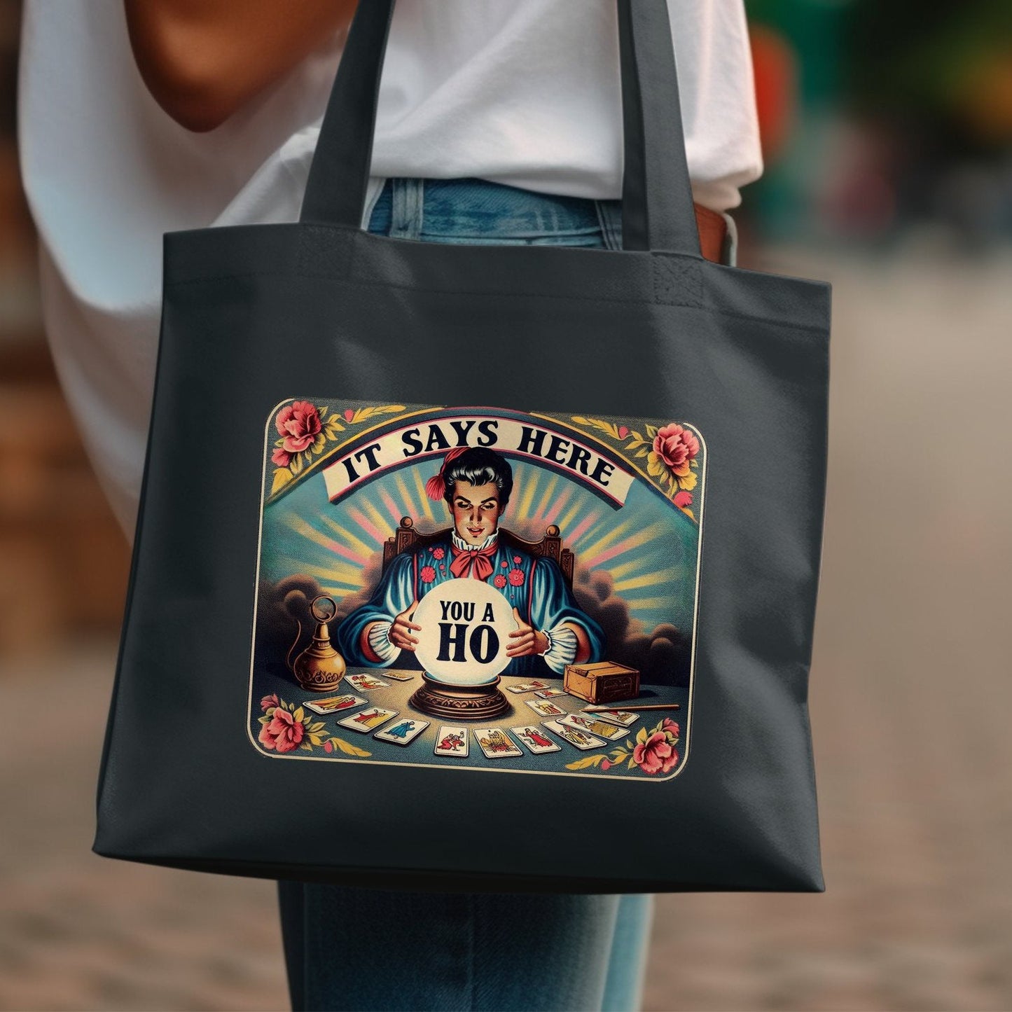 Vintage Fortune Teller Tote Bag, Funny Psychic Humor Tote, Retro Tarot Card Reader, Hilarious Psychic Gift, Unique Tote Bag