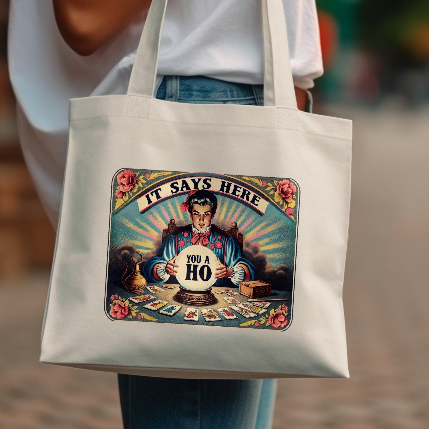 Vintage Fortune Teller Tote Bag, Funny Psychic Humor Tote, Retro Tarot Card Reader, Hilarious Psychic Gift, Unique Tote Bag