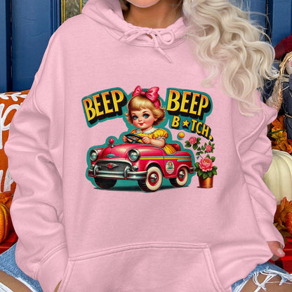 Vintage Cartoon Girl Car Ride Adult Humor Hoodies