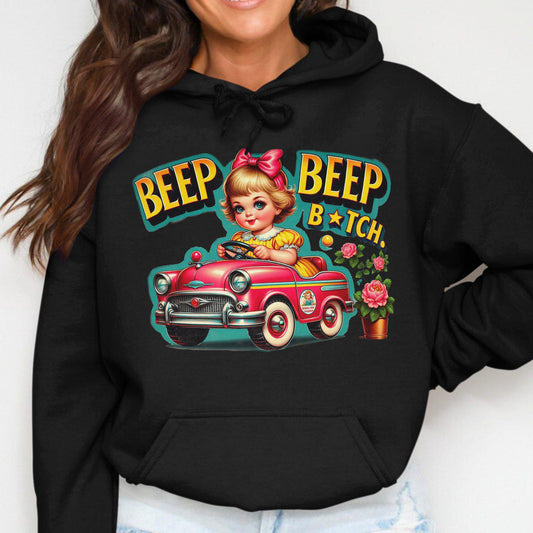 Vintage Cartoon Girl Car Ride Adult Humor Hoodies