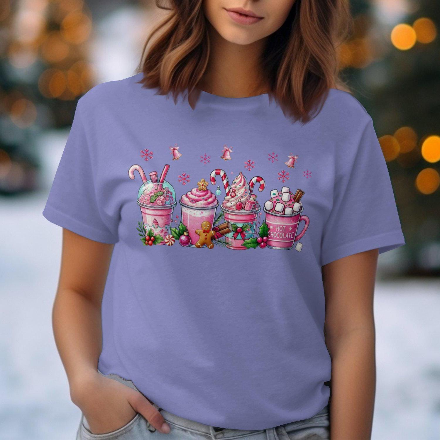 Festive Pink Holiday Beverages Comfort Colors T-Shirts