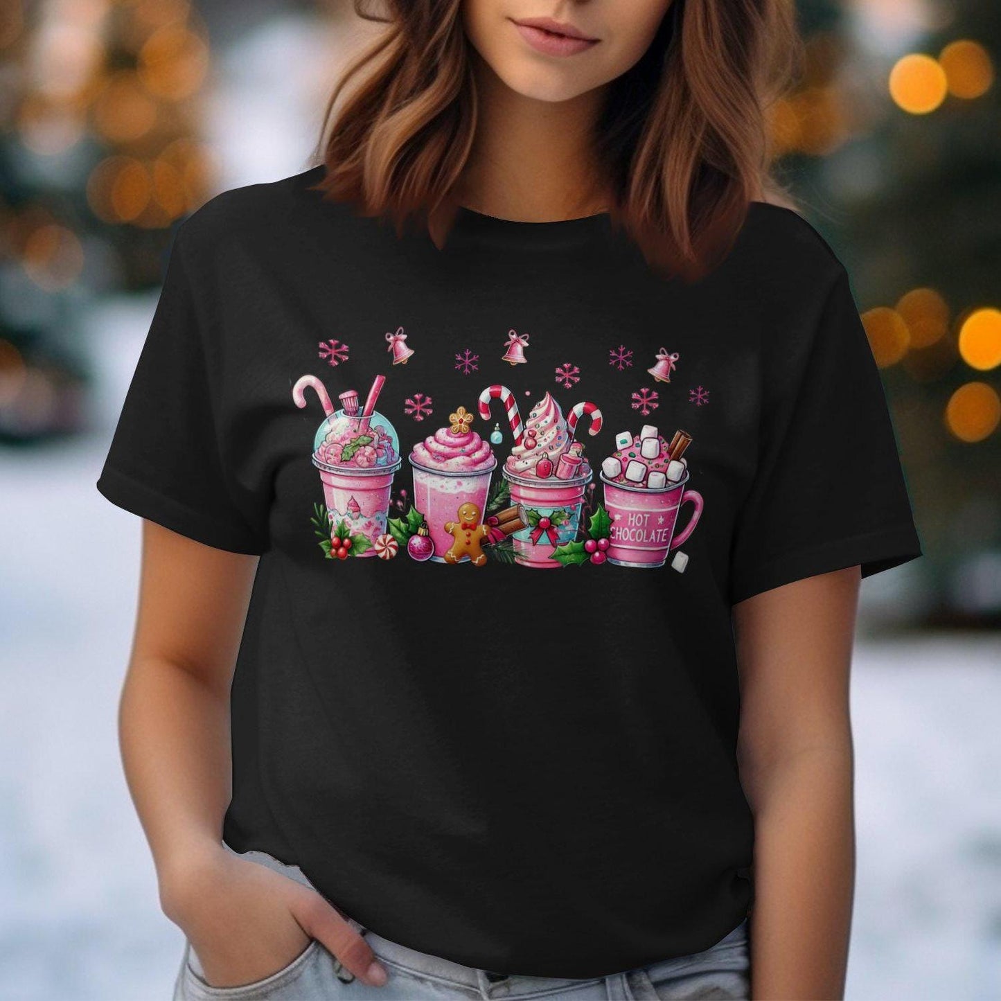 Festive Pink Holiday Beverages Comfort Colors T-Shirts