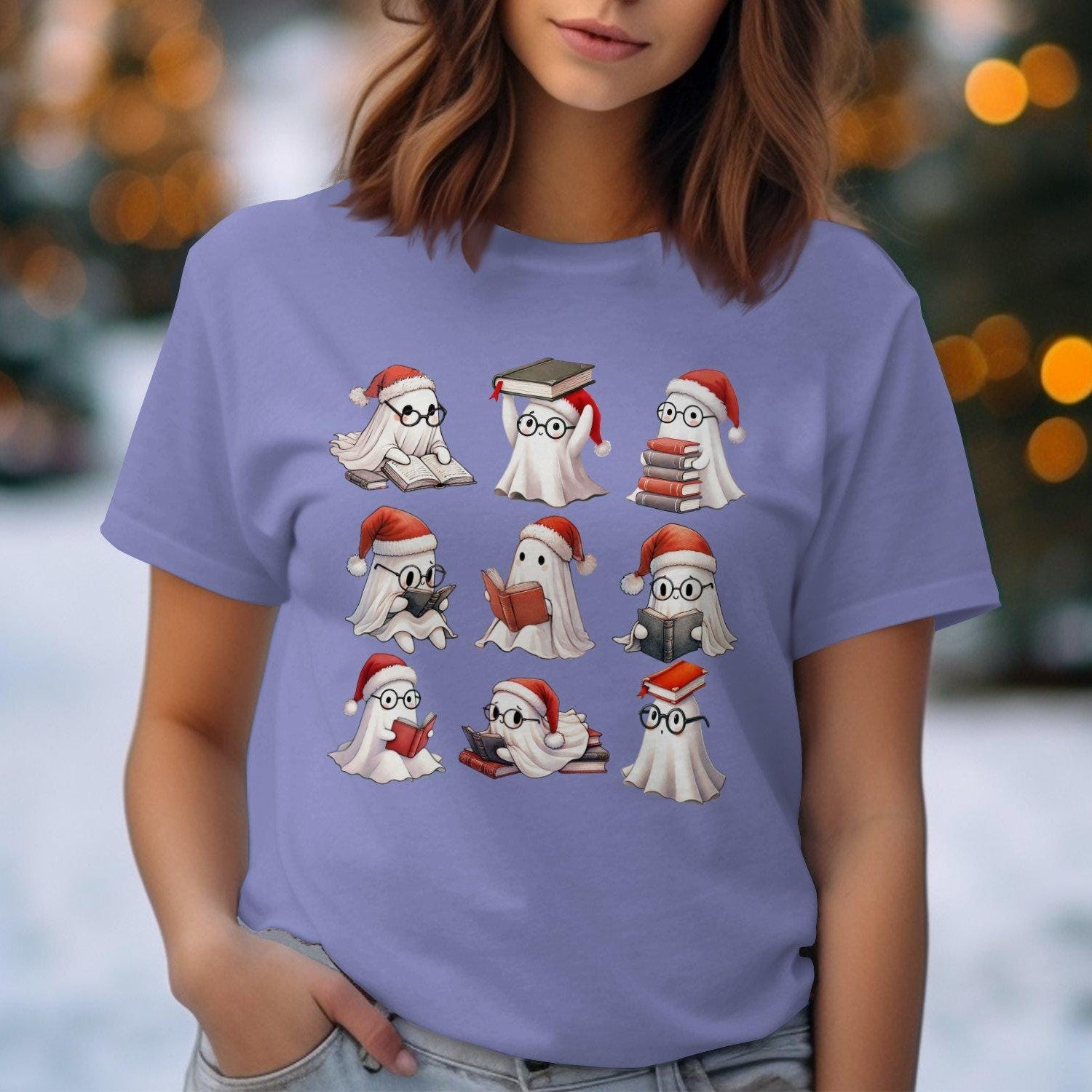 Cute Festive Ghosts Reading Books Comfort Colors T-Shirts