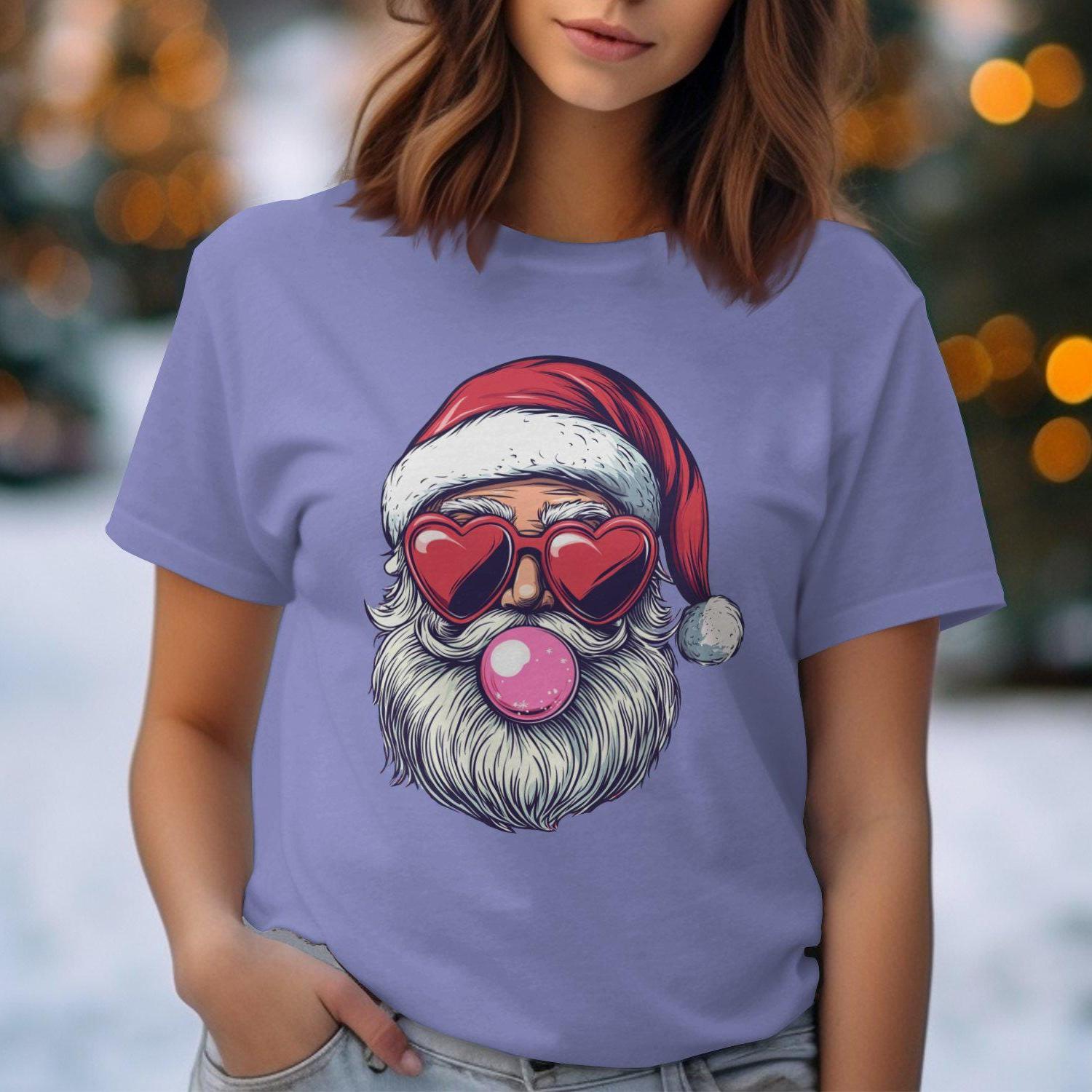 Santa Claus with Heart Sunglasses Bubblegum Comfort Colors T-Shirts