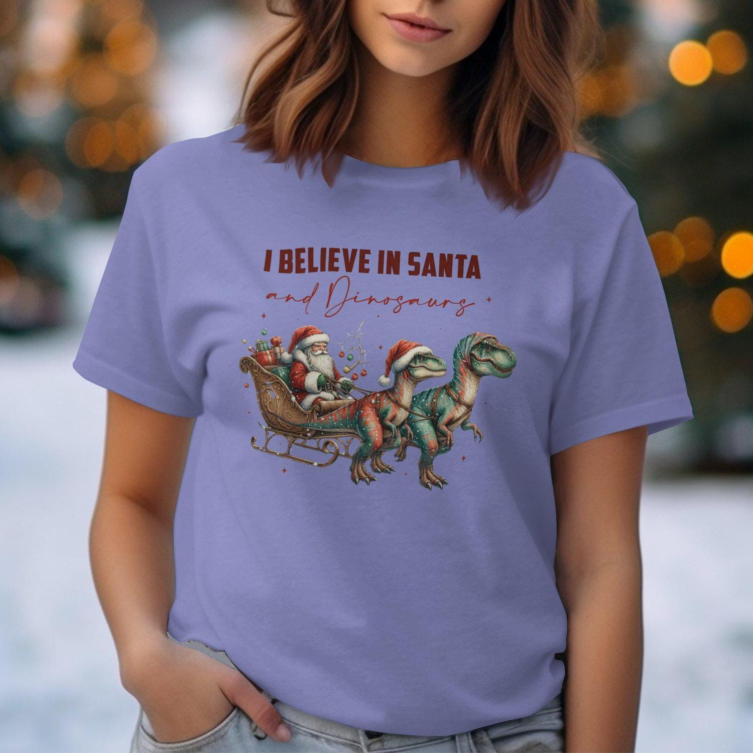 I Believe in Santa and Dinosaurs Comfort Colors T-Shirts