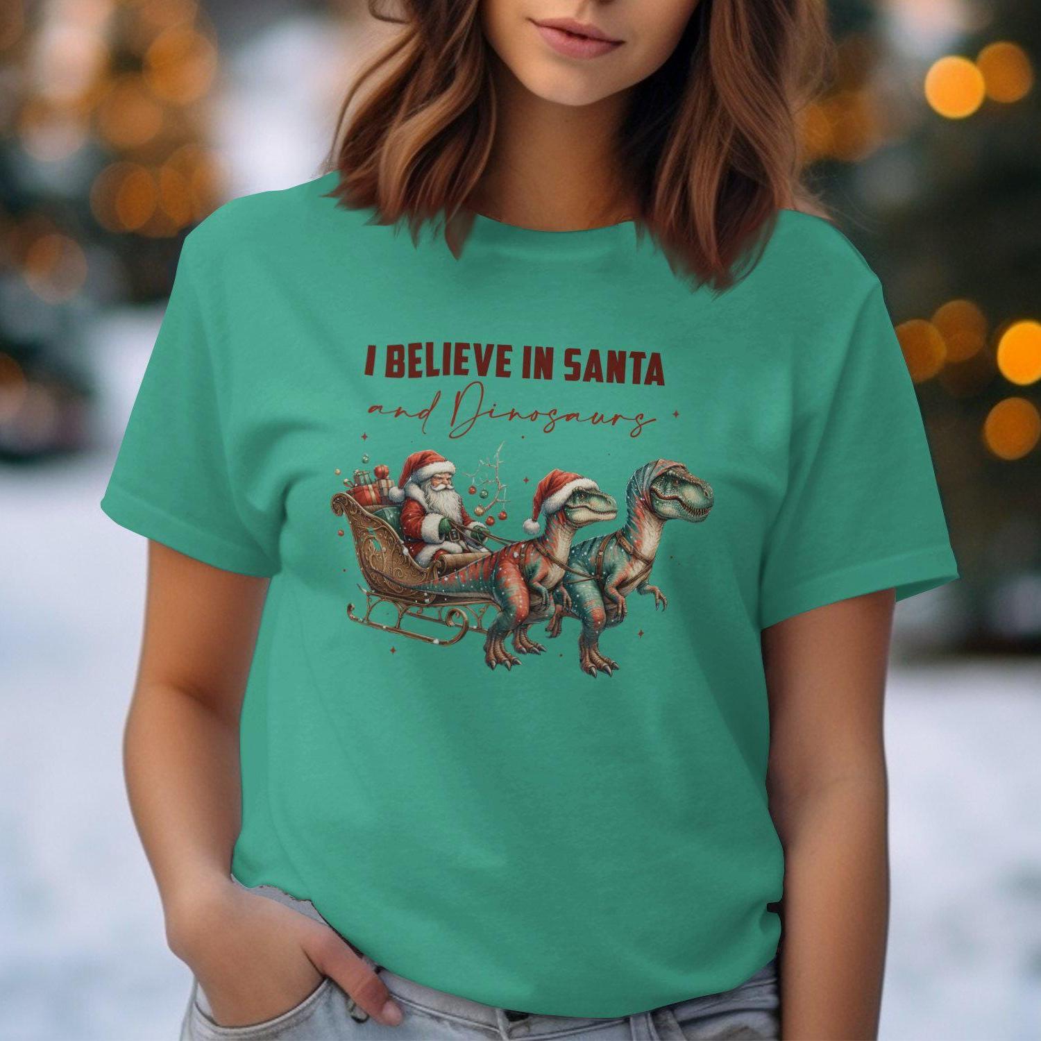 I Believe in Santa and Dinosaurs Comfort Colors T-Shirts