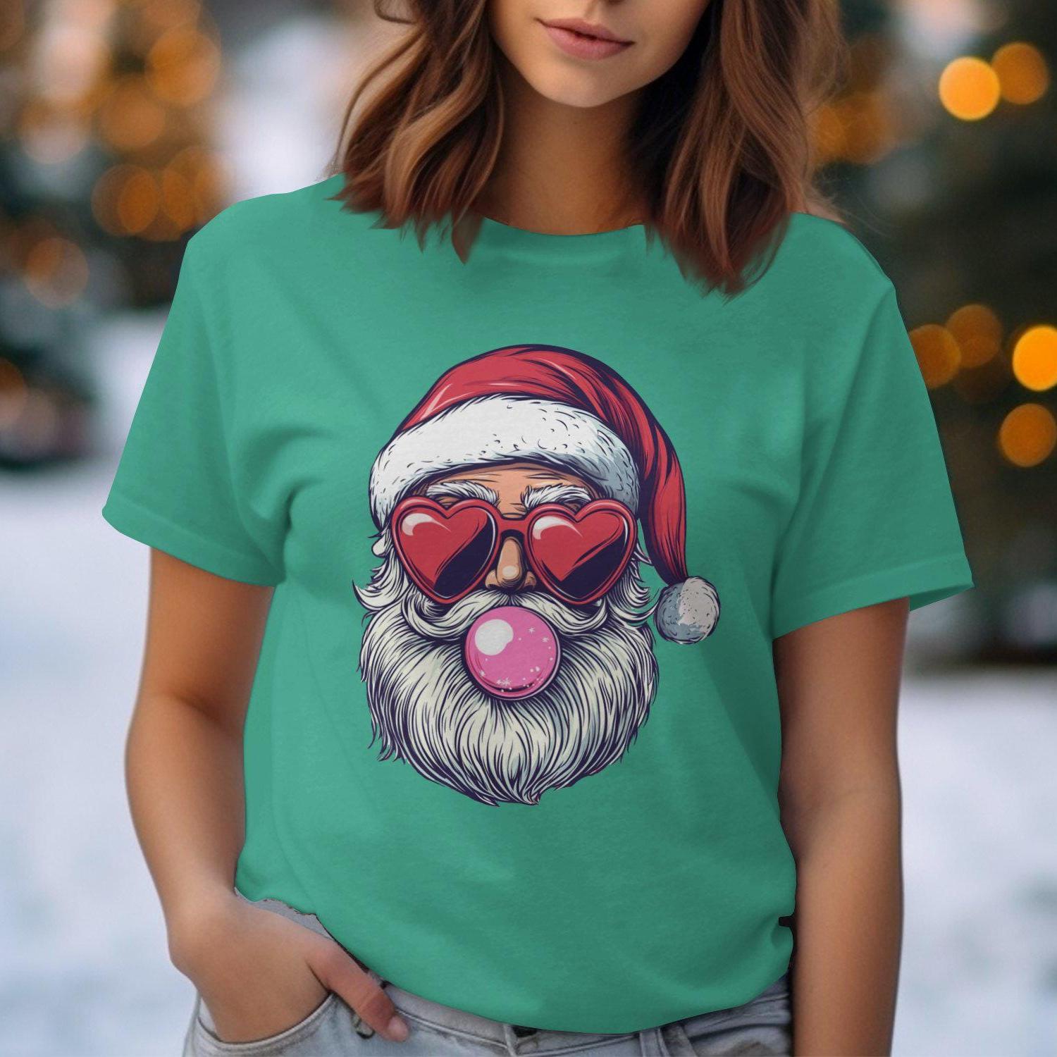 Santa Claus with Heart Sunglasses Bubblegum Comfort Colors T-Shirts
