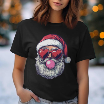 Santa Claus with Heart Sunglasses Bubblegum Comfort Colors T-Shirts