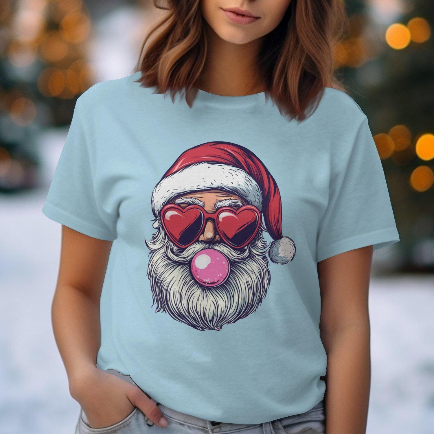 Santa Claus with Heart Sunglasses Bubblegum Comfort Colors T-Shirts