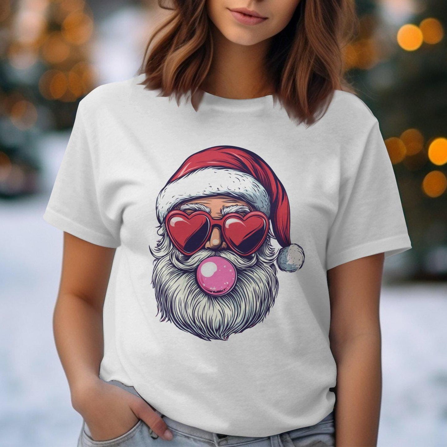 Santa Claus with Heart Sunglasses Bubblegum Comfort Colors T-Shirts