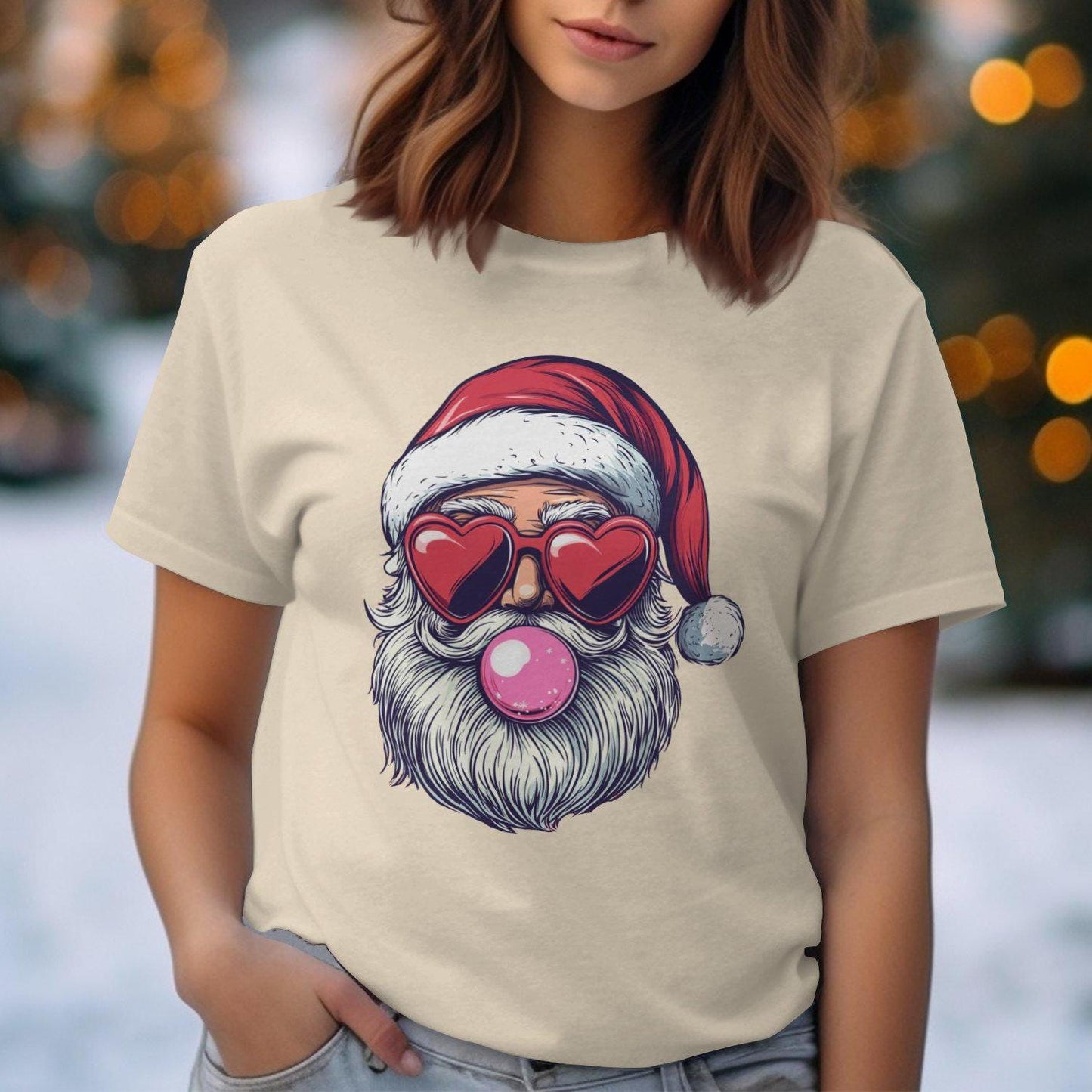 Santa Claus with Heart Sunglasses Bubblegum Comfort Colors T-Shirts