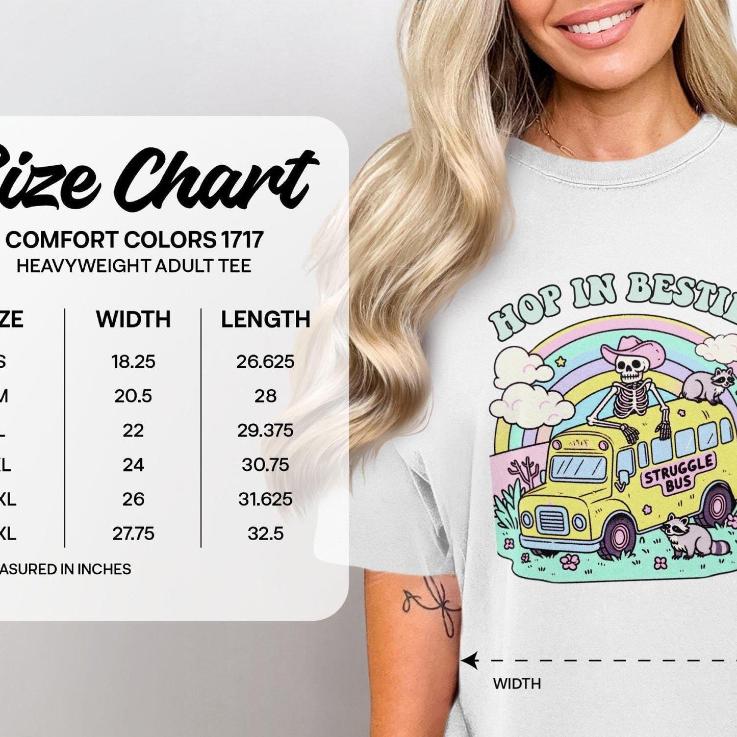 Hop in Bestie Struggle Bus T-Shirt, Skeleton Funny Graphic Tee, Comfort Colors T-Shirt, Pastel Vintage Aesthetic, Cute Raccoon Shirt