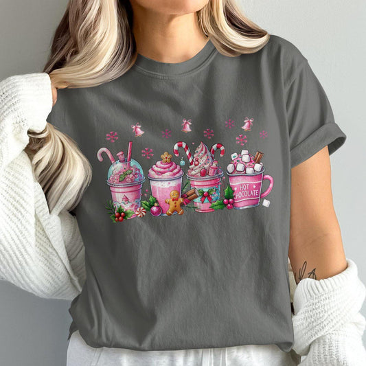 Festive Pink Holiday Beverages Comfort Colors T-Shirts