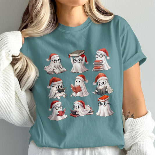 Cute Festive Ghosts Reading Books Comfort Colors T-Shirts