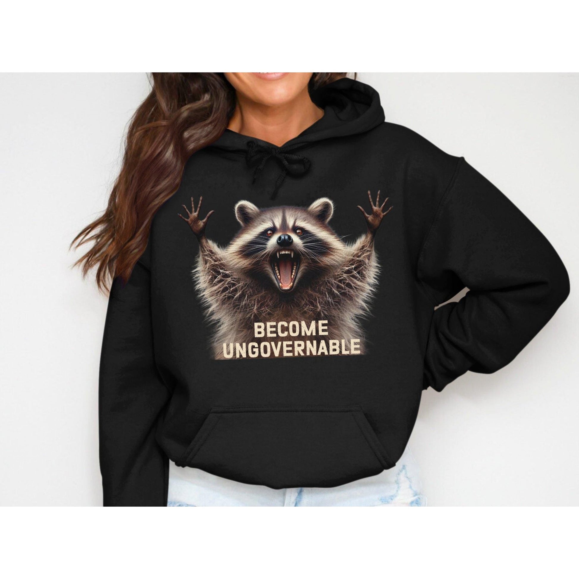 Become Ungovernable Funny Raccoon Graphic Hoodies