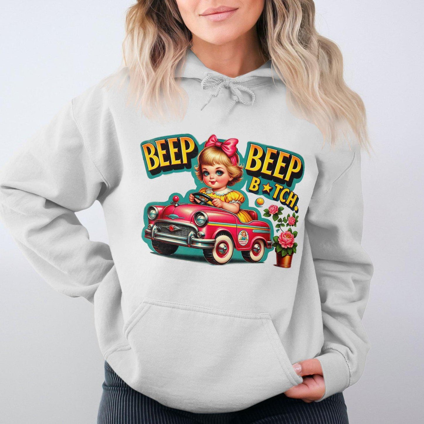 Vintage Cartoon Girl Car Ride Adult Humor Hoodies