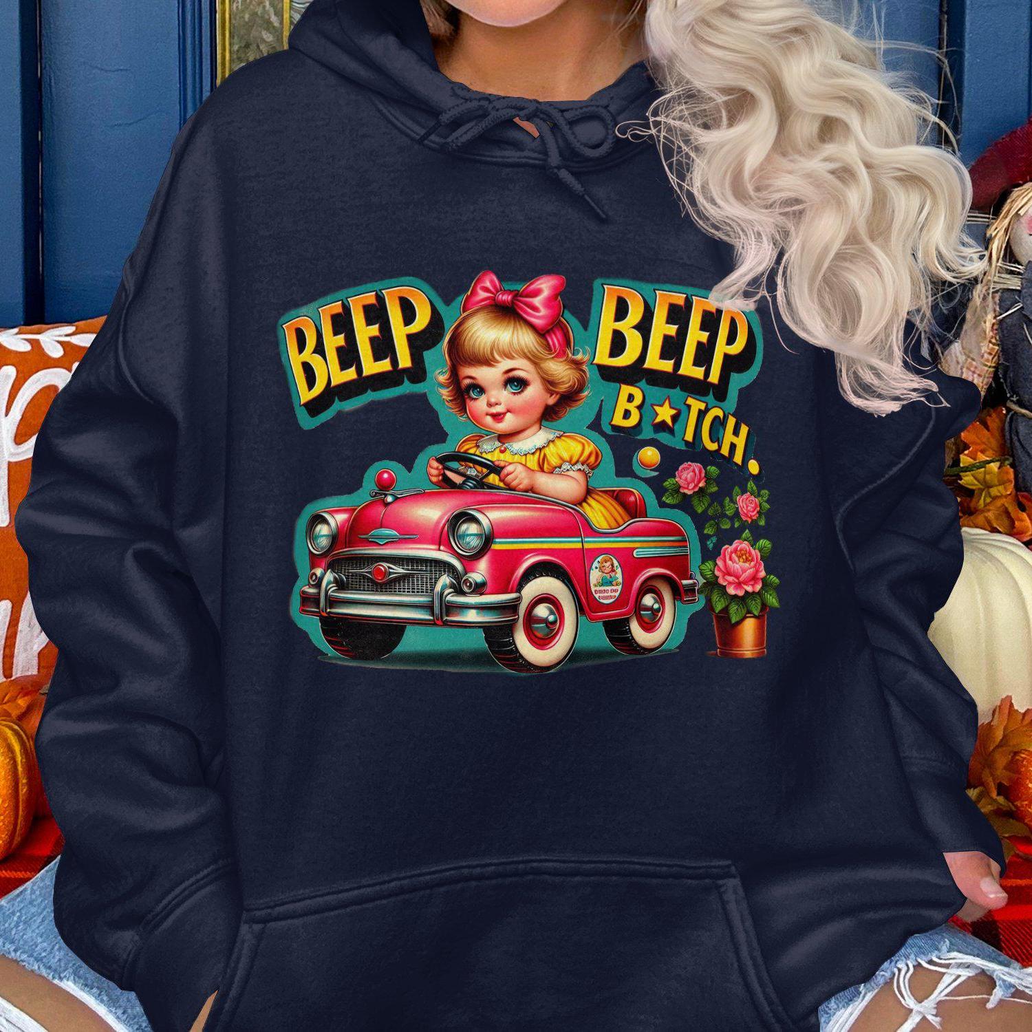 Vintage Cartoon Girl Car Ride Adult Humor Hoodies