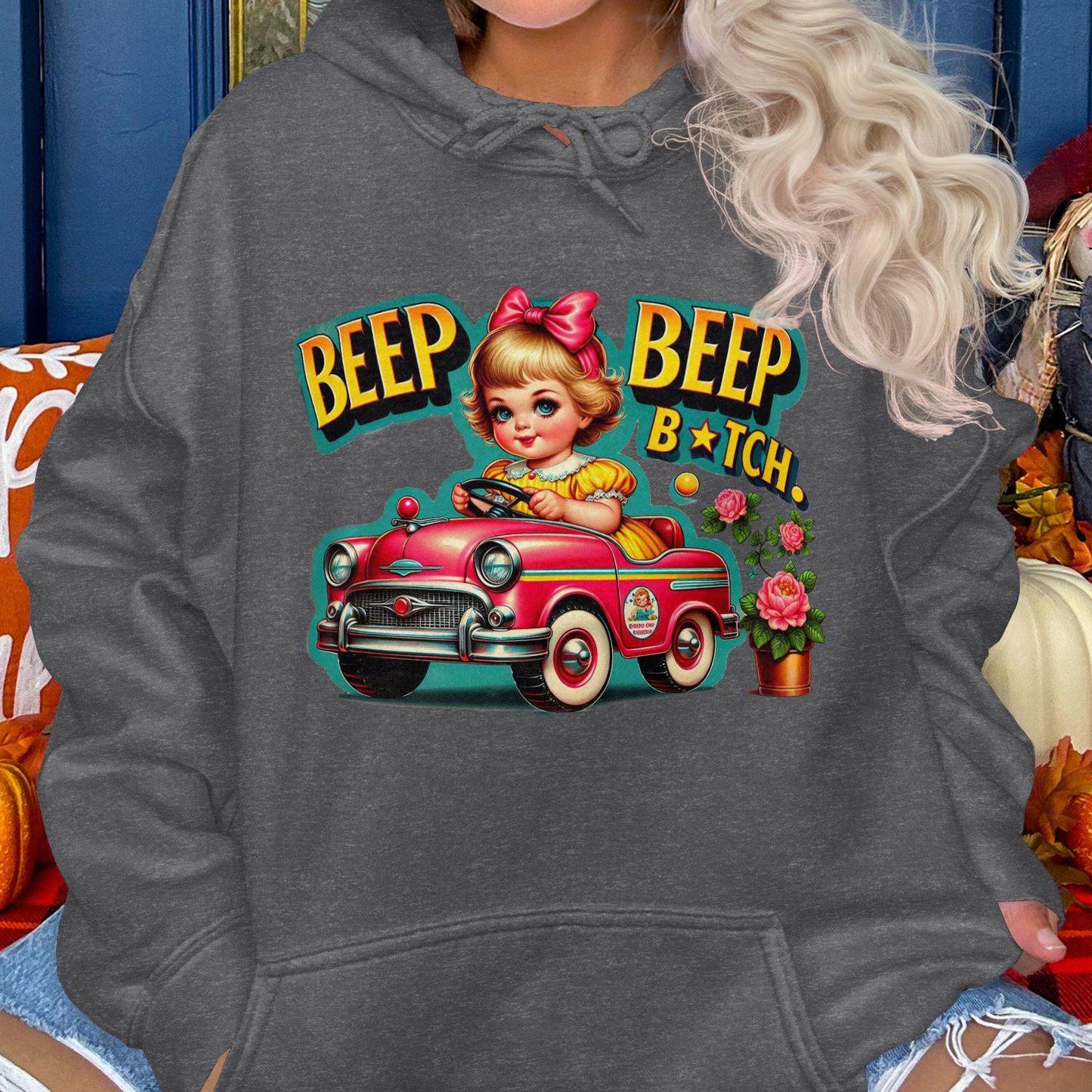 Vintage Cartoon Girl Car Ride Adult Humor Hoodies