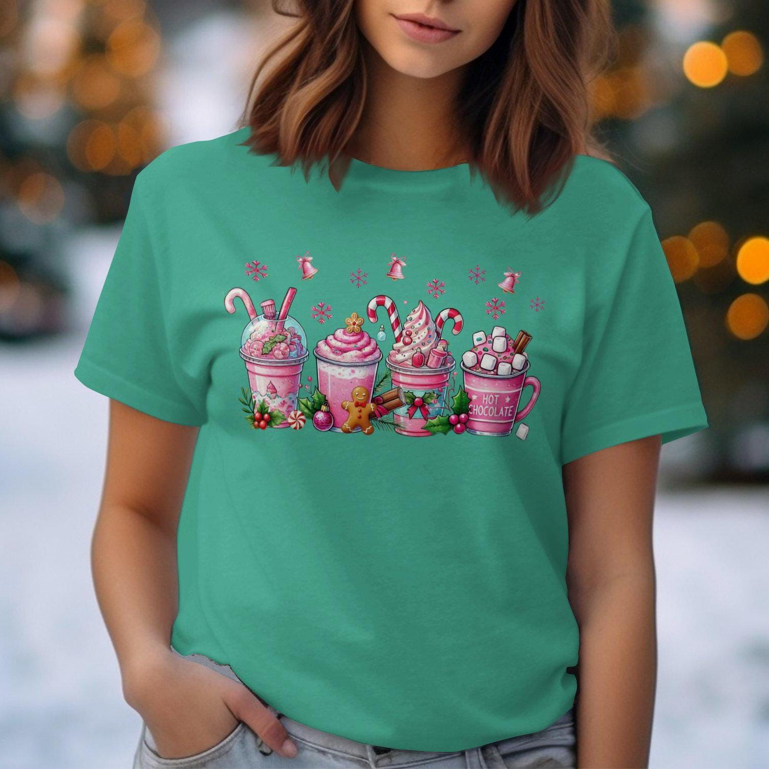 Festive Pink Holiday Beverages Comfort Colors T-Shirts