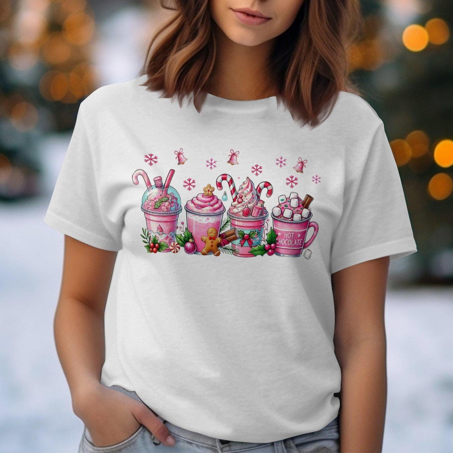 Festive Pink Holiday Beverages Comfort Colors T-Shirts