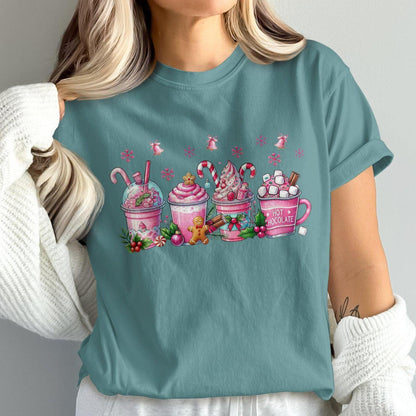 Festive Pink Holiday Beverages Comfort Colors T-Shirts