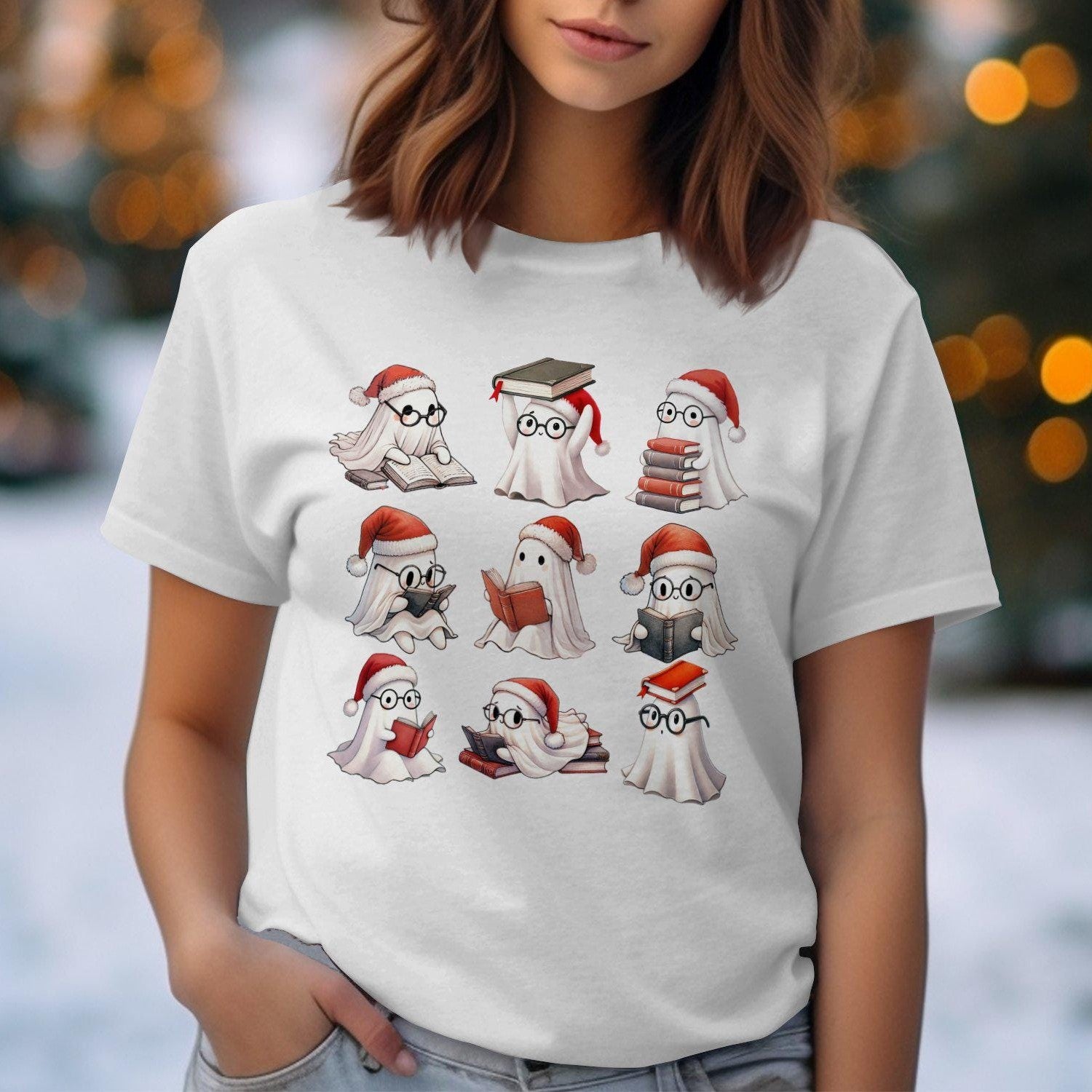 Cute Festive Ghosts Reading Books Comfort Colors T-Shirts