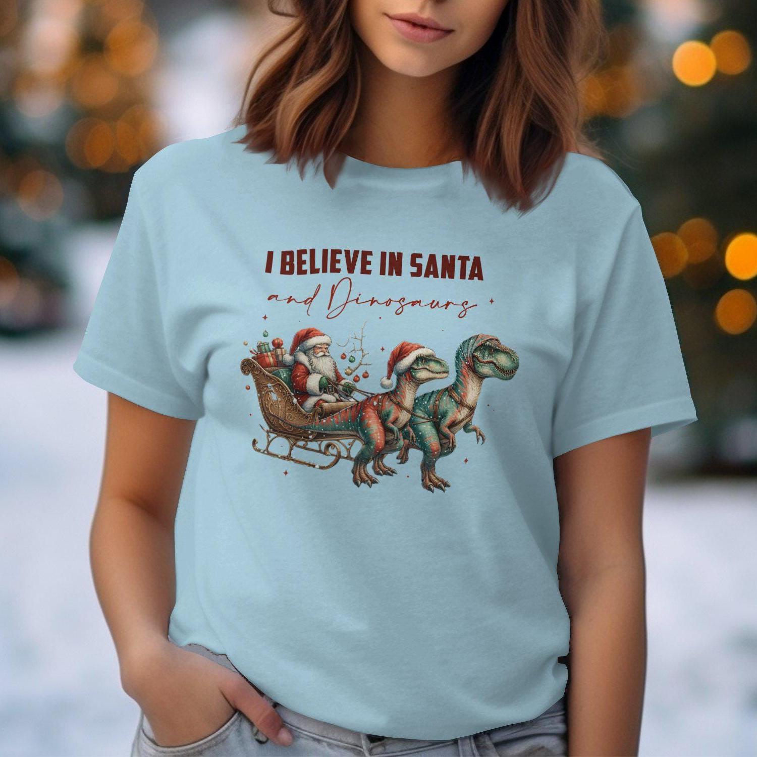 I Believe in Santa and Dinosaurs Comfort Colors T-Shirts