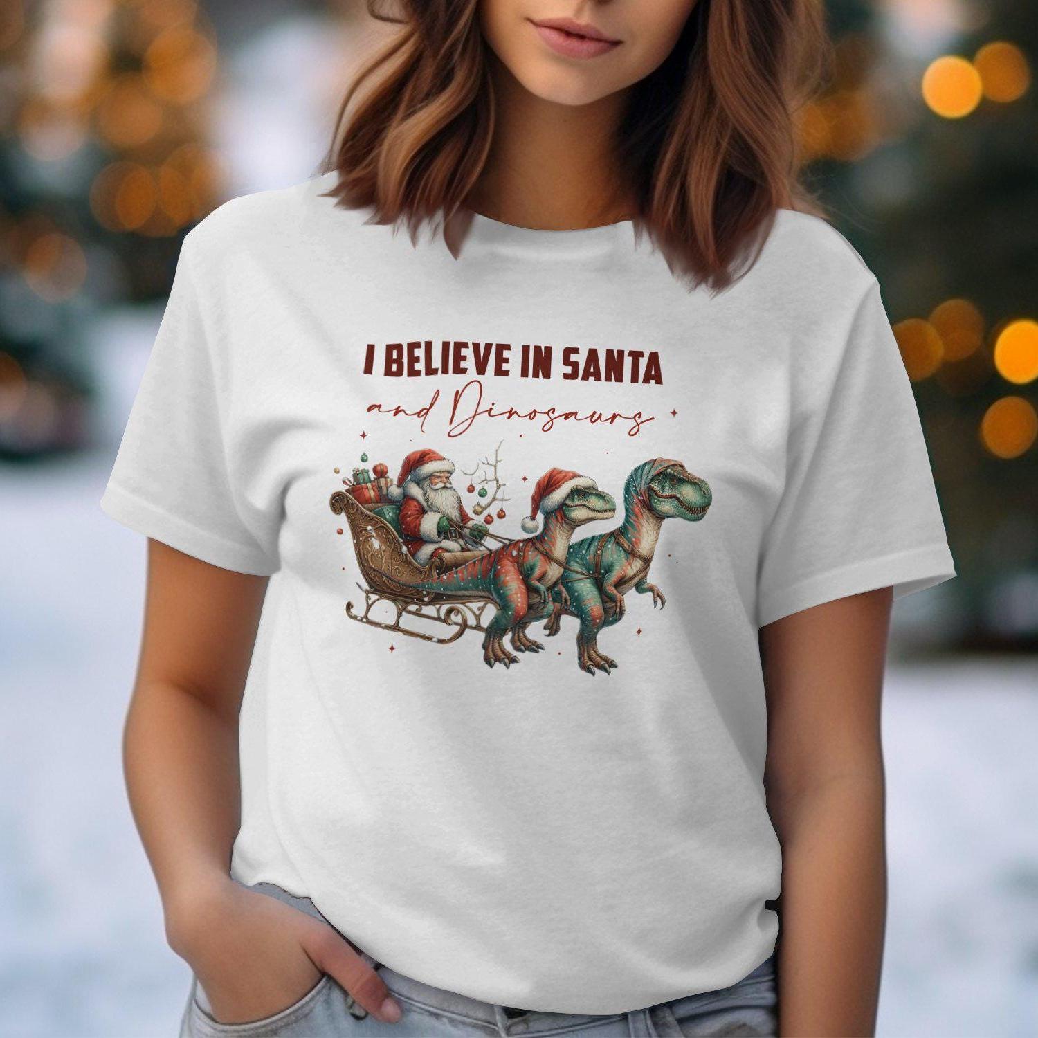 I Believe in Santa and Dinosaurs Comfort Colors T-Shirts