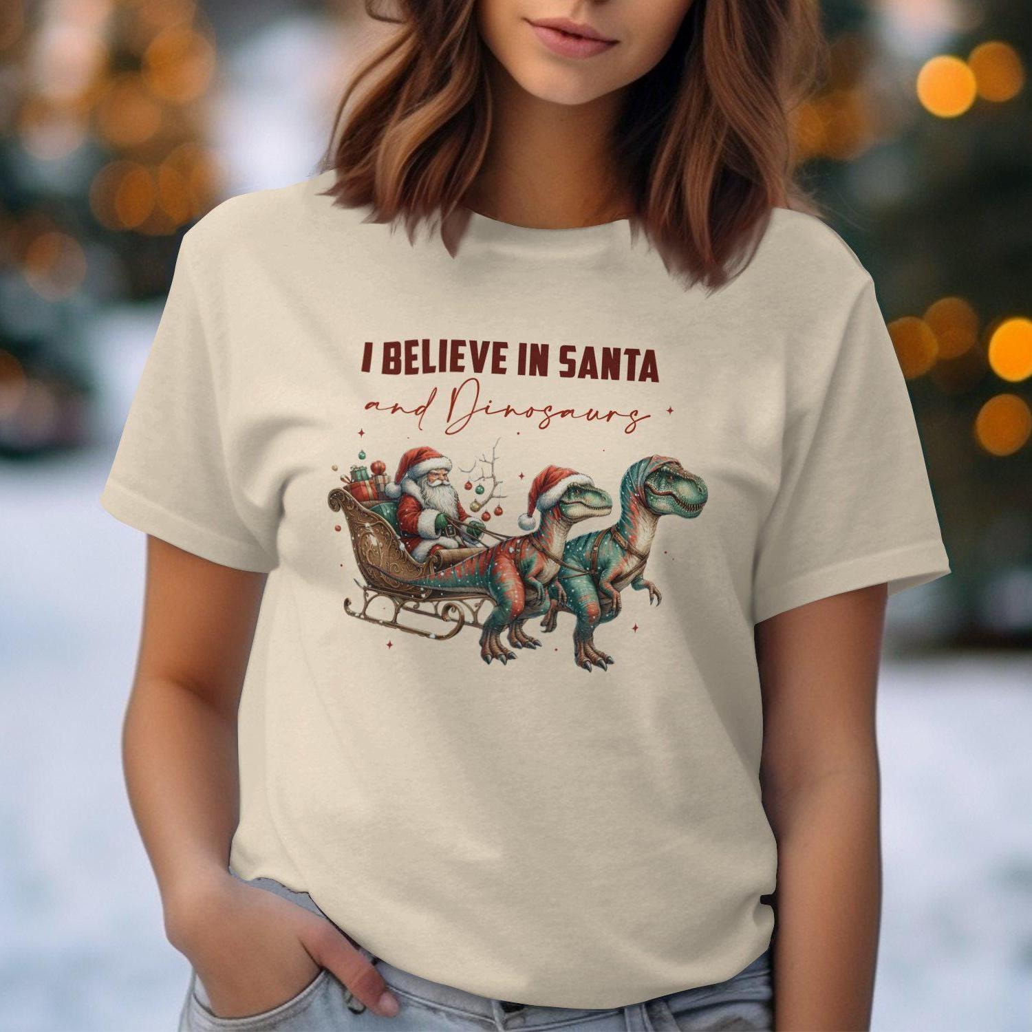 I Believe in Santa and Dinosaurs Comfort Colors T-Shirts