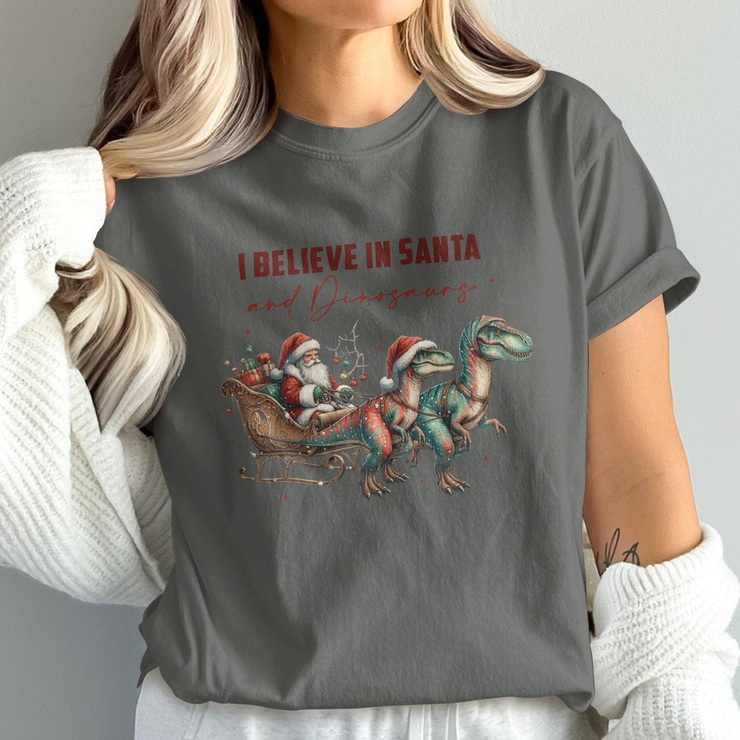 I Believe in Santa and Dinosaurs Comfort Colors T-Shirts