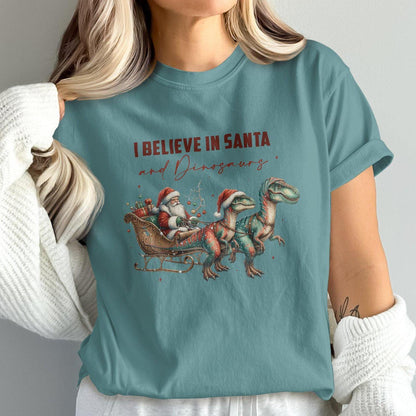 I Believe in Santa and Dinosaurs Comfort Colors T-Shirts
