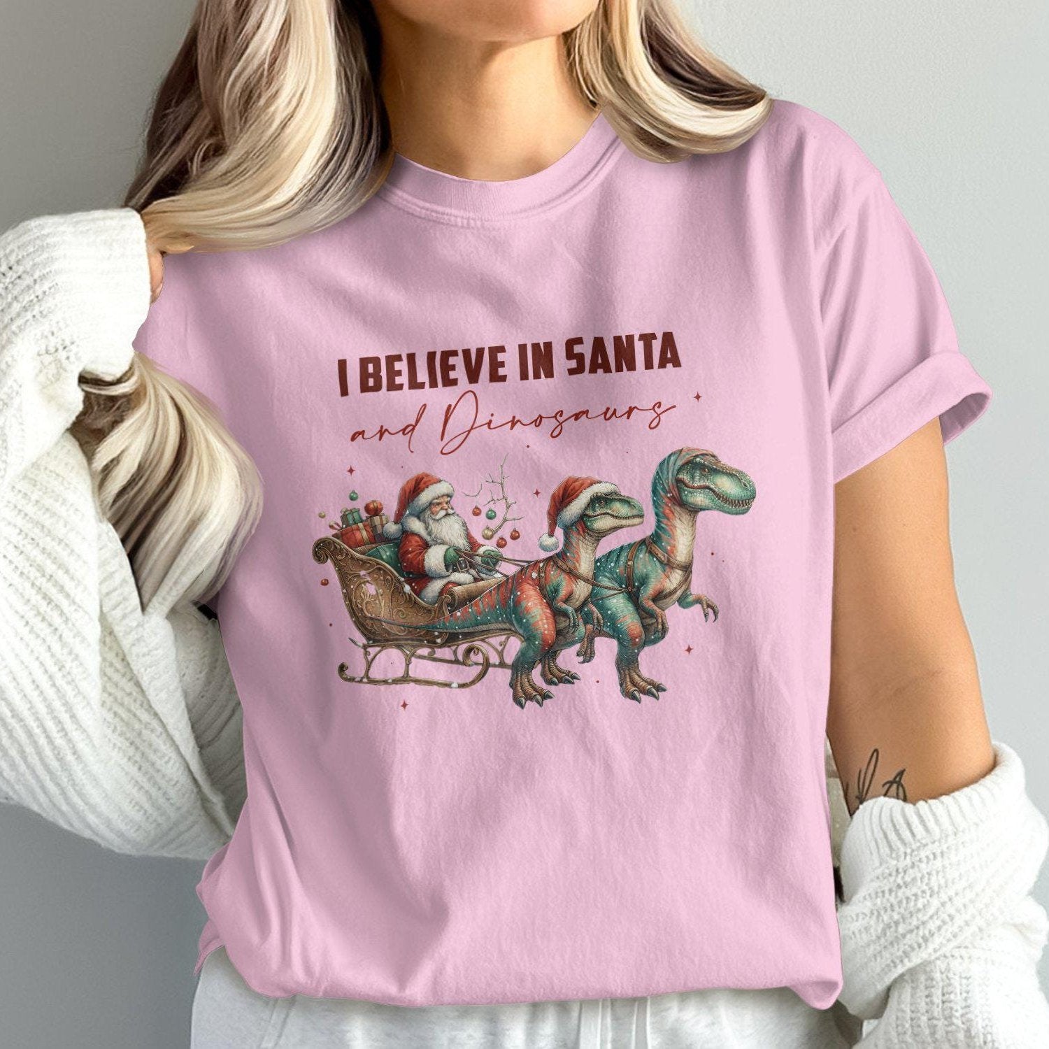 I Believe in Santa and Dinosaurs Comfort Colors T-Shirts