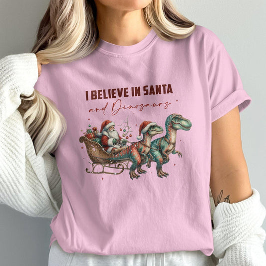 I Believe in Santa and Dinosaurs Comfort Colors T-Shirts