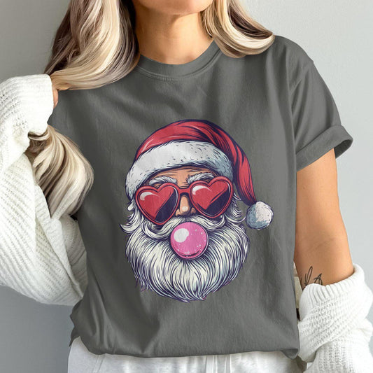 Santa Claus with Heart Sunglasses Bubblegum Comfort Colors T-Shirts
