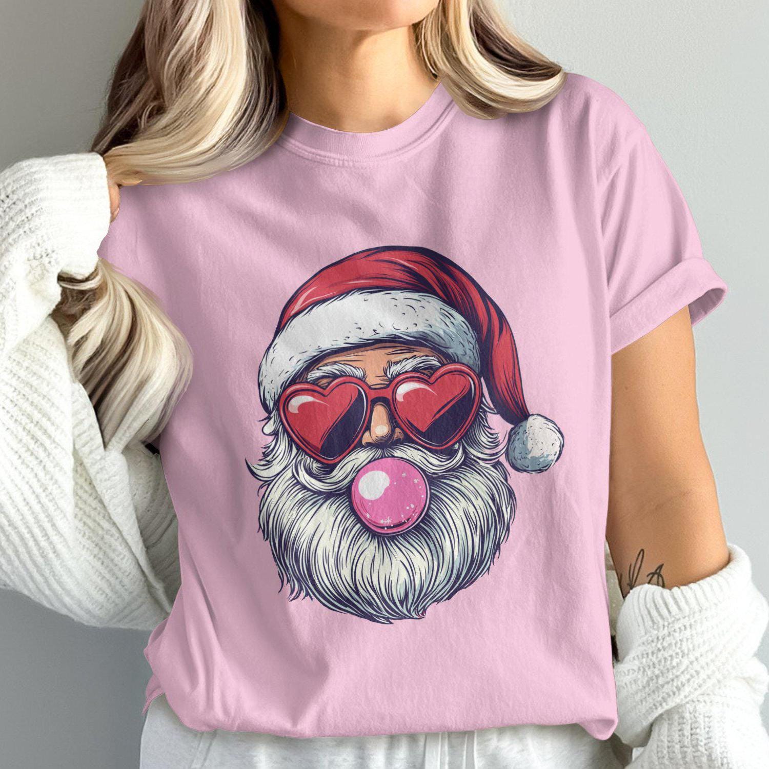 Santa Claus with Heart Sunglasses Bubblegum Comfort Colors T-Shirts