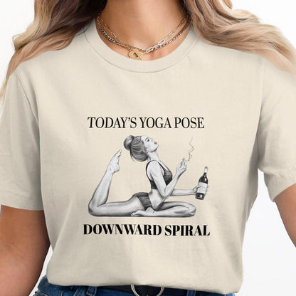 Yogi Gift, Funny Yoga Meme T-Shirt, Downward Spiral Yoga Pose Shirt, Wine Lover Yoga Tee, Yoga T-Shirt for Women, Humorous Yoga Apparel