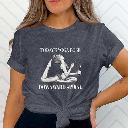 Yogi Gift, Funny Yoga Meme T-Shirt, Downward Spiral Yoga Pose Shirt, Wine Lover Yoga Tee, Yoga T-Shirt for Women, Humorous Yoga Apparel