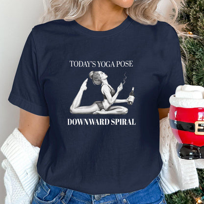 Yogi Gift, Funny Yoga Meme T-Shirt, Downward Spiral Yoga Pose Shirt, Wine Lover Yoga Tee, Yoga T-Shirt for Women, Humorous Yoga Apparel