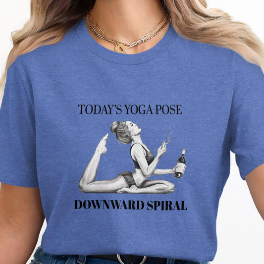 Yogi Gift, Funny Yoga Meme T-Shirt, Downward Spiral Yoga Pose Shirt, Wine Lover Yoga Tee, Yoga T-Shirt for Women, Humorous Yoga Apparel